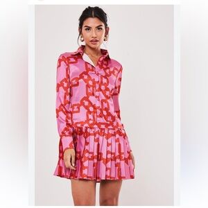 Misguided Pink and Red Chain Print Dress